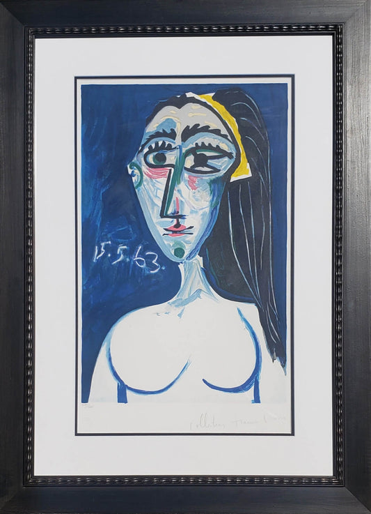 Pablo Picasso "Buste de Femme Nue Face" Lithograph Signed by Marina Picasso Brown Frame