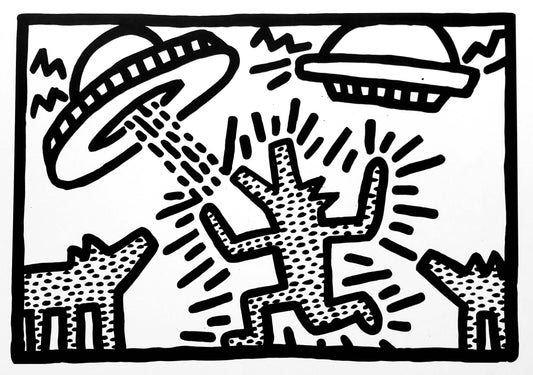 Keith Haring Dogs with UFOs Alien Abduction POP Art