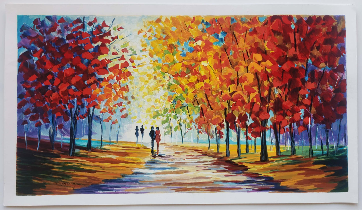 Slava Ilyayev "Fall Stroll" Hand Signed Limited Edition Serigraph Art on Paper