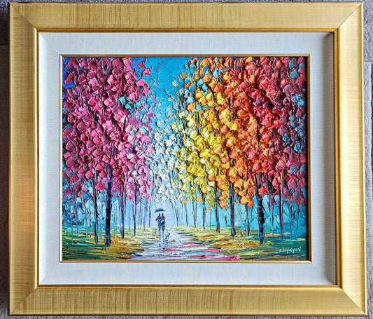 Slava Ilyayev Original Oil Painting Impasto Colorful Art Framed 30" x 34" Dog Companion in the Colorful Canopy