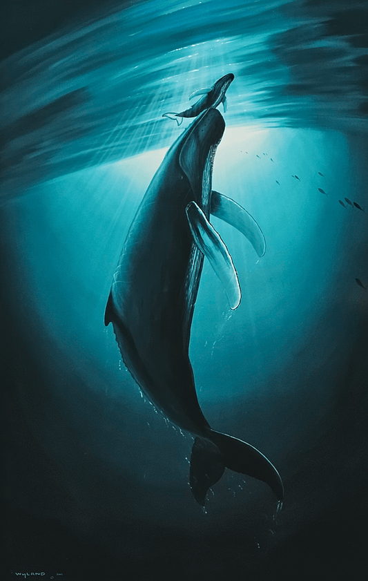 Wyland "The First Breath" whale and calf art