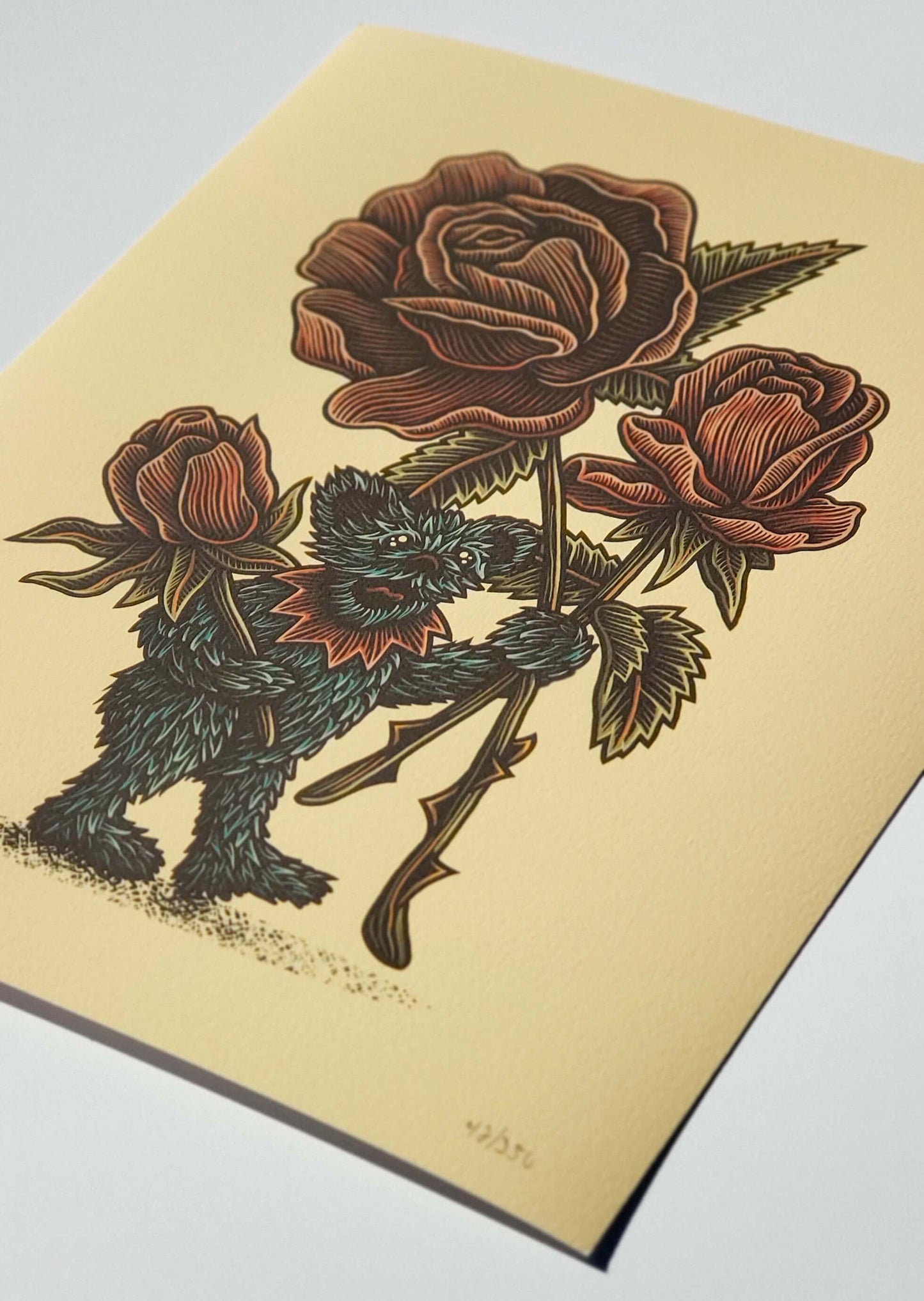 Luke Martin Julia's Flowers Rose Grateful Dead Bear Art – GawsyGallery