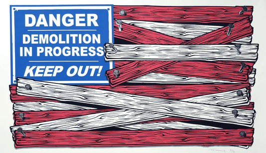 Penny Demolition UK Stencil Art American Flag art print. "DANGER DEMOLITION IN PROGRESS KEEP OUT!