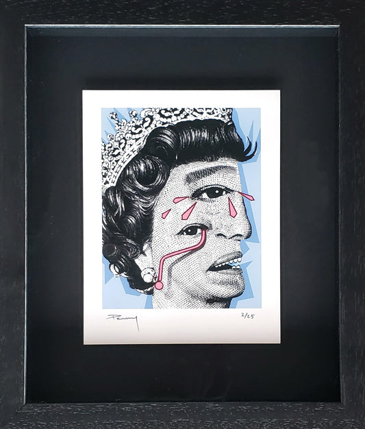 Penny Stencil Art onepennypiece Queen Elizabeth II crying Cubism Street Art hand signed 2/25