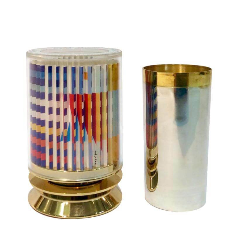 Yaacov Agam "Kiddush Cup" Limited Edition 24k Gold Plated Sterling Silver with Agamograph in Lucite Numbered and Hand Signed