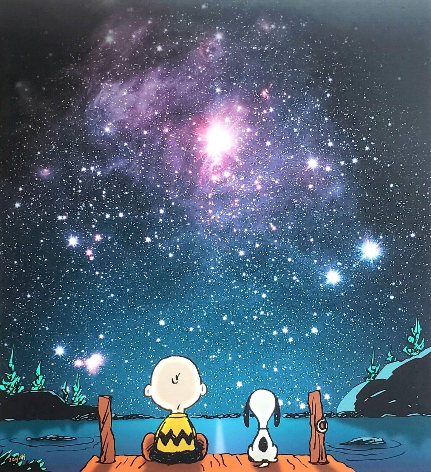 Peanuts "Stars" Fine art print with NASA photograph with Snoopy dog and Charlie Brown