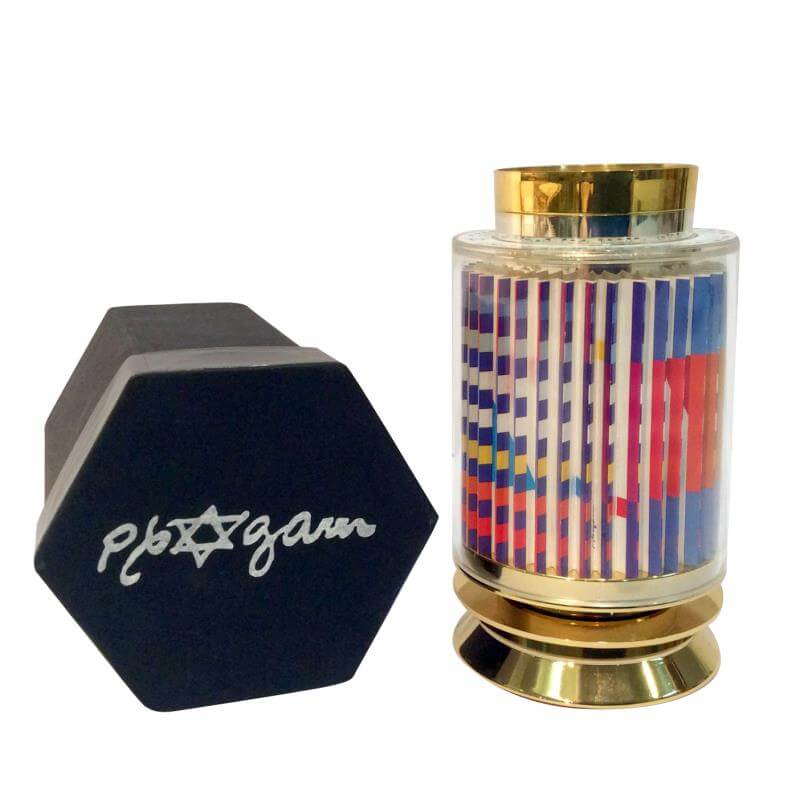 Yaacov Agam "Kiddush Cup" Limited Edition 24k Gold Plated Sterling Silver with Agamograph in Lucite Numbered and Hand Signed with box