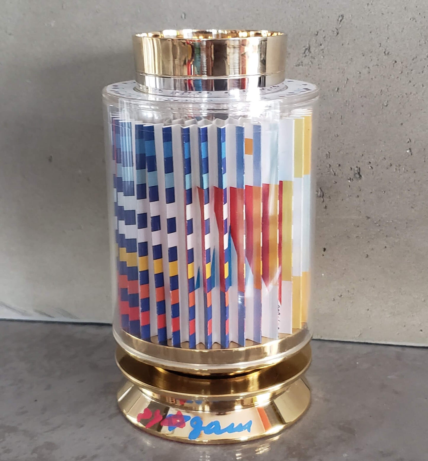 Yaacov Agam "Kiddush Cup" Limited Edition 24k Gold Plated Sterling Silver with Agamograph in Lucite Numbered and Hand Signed