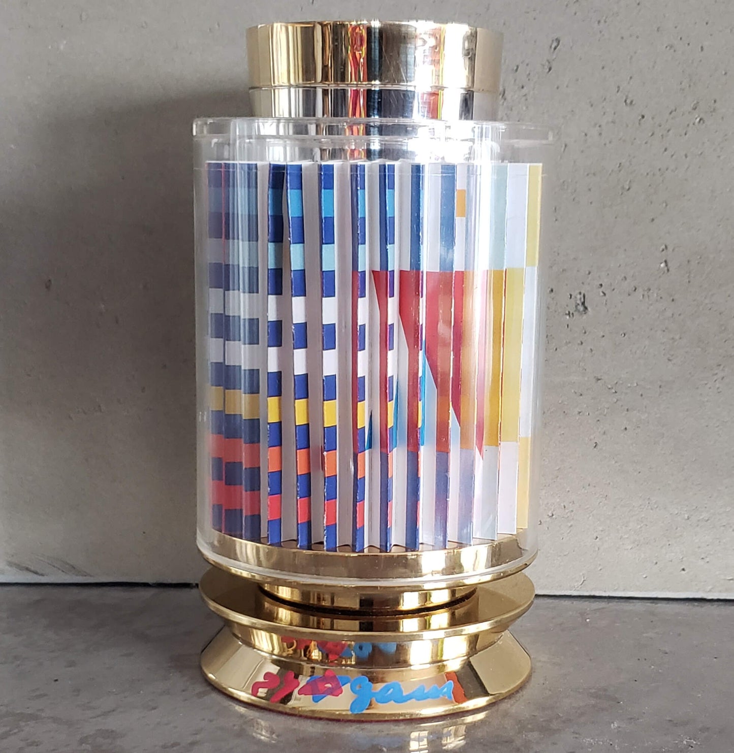 Yaacov Agam "Kiddush Cup" Limited Edition 24k Gold Plated Sterling Silver with Agamograph in Lucite Numbered and Hand Signed