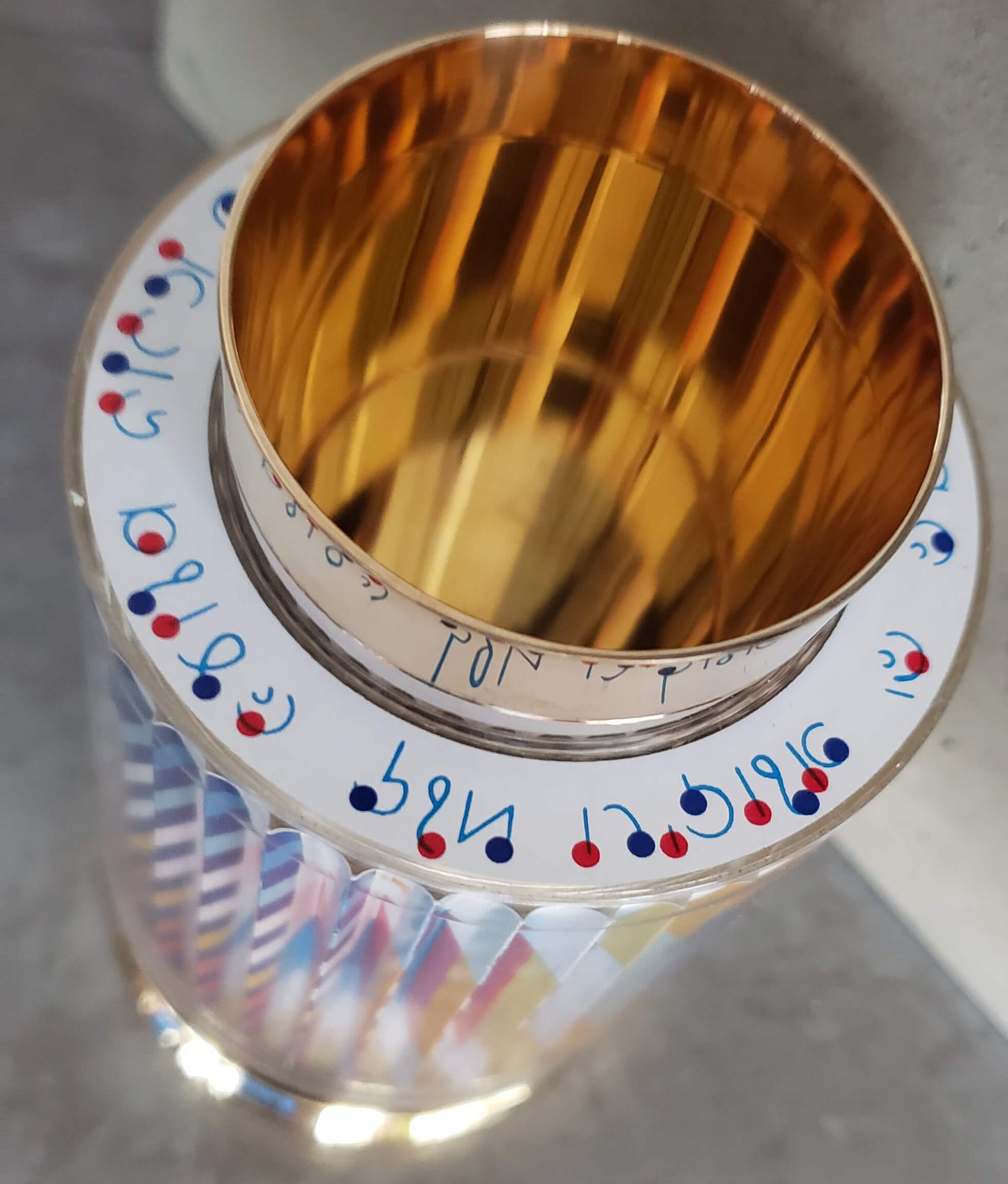 Yaacov Agam "Kiddush Cup" Limited Edition 24k Gold Plated Sterling Silver with Agamograph in Lucite Numbered and Hand Signed